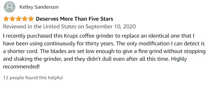 Top Positive Review for The KRUPS F203